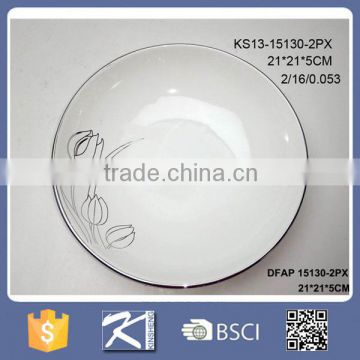 Dinnerware stoneware ceramic plate with metal around