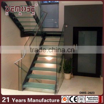 indoor livingroom U shape metal glass staircase factory