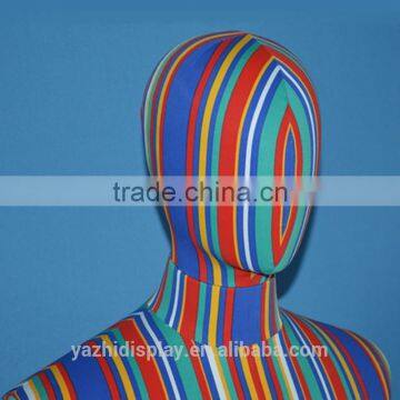 Hydrographics transfer printing abstractive fabric covered life size male mannequins