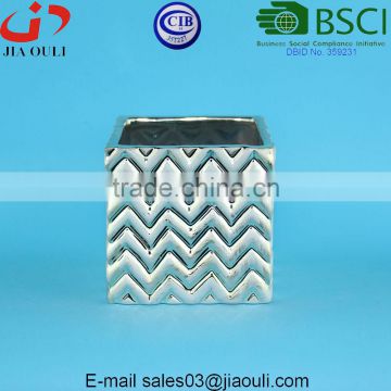 New design Electric plating copper and light gold Geometry Patterned square Ceramic Planter Pot