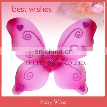 Little fuchsia with glitter printing sweet heart fairy wing