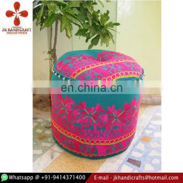 Indian Cotton Hand Embroidered Traditional Home Decor Ottoman Cover