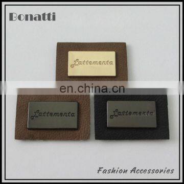 clothing leather label with metal logo jeans leather patches for garment