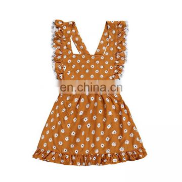 Lace daisy printed boutique dress baby girls backless cotton party wear dress