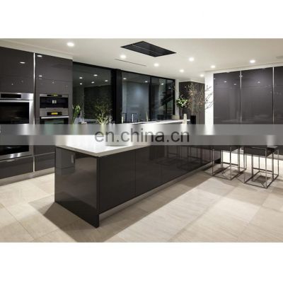 Custom made modern design lacquer black french pantry wood island furniture kitchen cabinets price