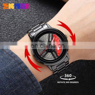 Relojes skmei 1990 Spinning Fashion Black Plated Premium Quality Men's Car Rim Wheel Watch Wristwatch Men Car Wheel Watch