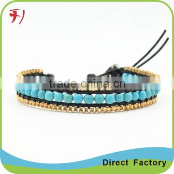 DIY leather cord with gemstone bracelet glass beads 4 row                        
                                                                                Supplier's Choice