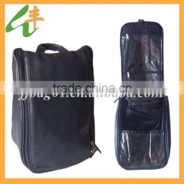 hot sale fashion leather hanging toiletry bag