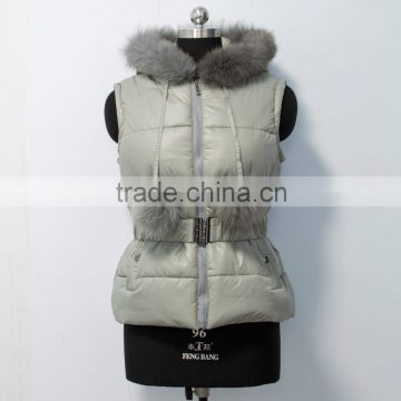 Wholesale price cotton vest with fox fur hood