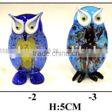 small colored glass owl set for gift