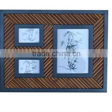 Solid wood and natural bamboo photo frame for 3 pictures
