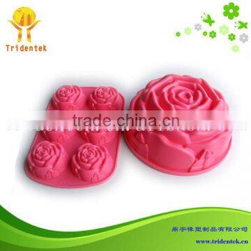 Eco-friendly Baking Tools Food Grade 6-Cup Rose Shape Silicone Molds .