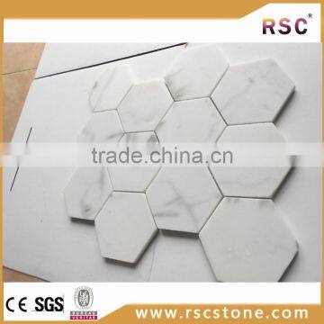 3" hexagon italy carrara white marble mosaic