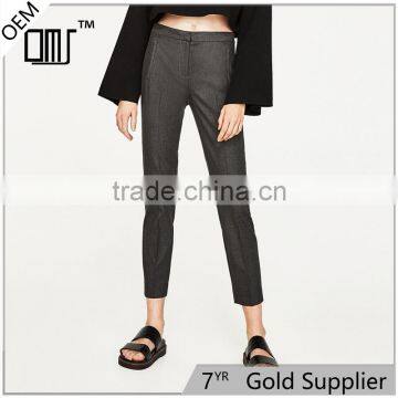 2017 OEM front zip marl stretch waist skinny leg trousers