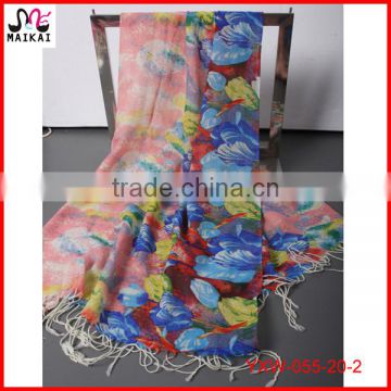 Ladies fashion floral printing wool dubai scarf wholesale