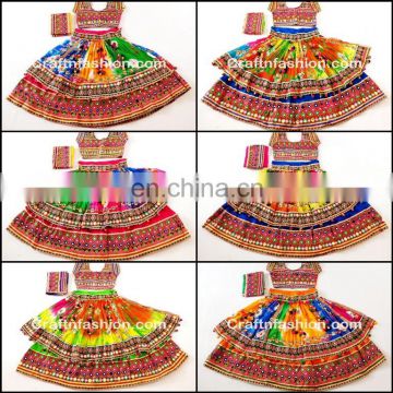 Traditional Designer Double layer Bhandhni Mirror work Pom Pom Chaniya Choli- Double layer Bandhej Mirror Traditional CHOLI
