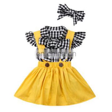 2020 new summer black and white plaid shirt strap skirt girls clothing children clothes suit