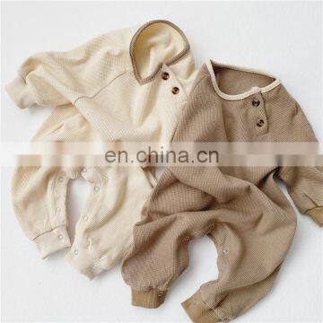ins autumn Korean version of infant waffle comfortable and simple one-piece men and women treasure long-sleeved romper climbing