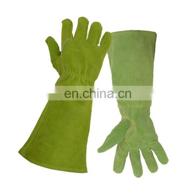 HANDLANDY Gauntlet Rose Pruning Leather Green Women Long Gardening Gloves