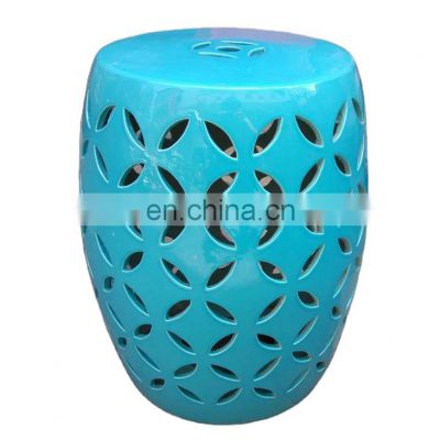 Blue glazed ceramic chinese lattice stool for retail and wholesale