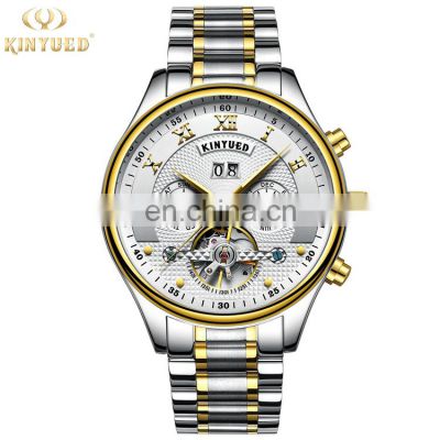 KINYUED J009 Mechanical Wristwatches Automatic Self-Wind Stainless Steel Waterproof Skeleton Watch Men Calendar