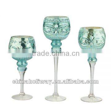 SET OF 3 BLUE CANDLEHOLDER, CHRISTMAS CANDLEHOLDER