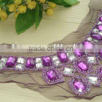 Fashion beaded collar trim neck designs for cotton dresses, diamond lace                        
                                                Quality Choice