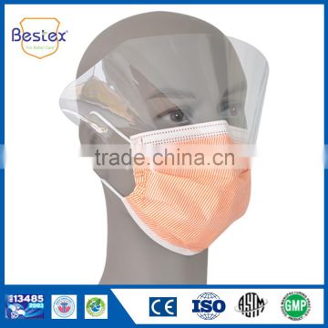 CE Certificated 160 mmHg Orange or Blue And White Stripe Surgical Nonwoven Face Mask With eye Shield