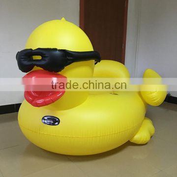 cute giant inflatable yellow duck pool ride-on for kids and adult