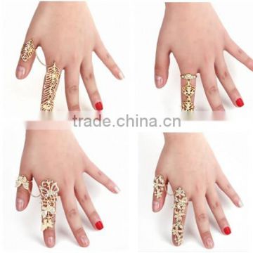 Punk two finger ring tiny crystal ring chain finger ring fashion jewelry