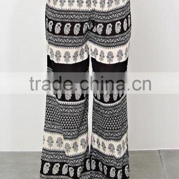 Casual women custom yoga pant skirt, floral boder print plus size palazzo long pants - SYK15316