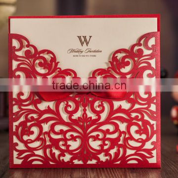popular square red craved pearly-lustre golden plating Wedding Invitation Card and envelope