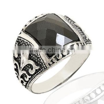 925K Sterling Silver Knight Faceted Onyx Men Ring