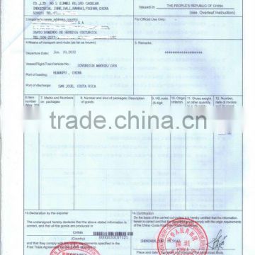 Certificate of Origin from Dongguan FORM E