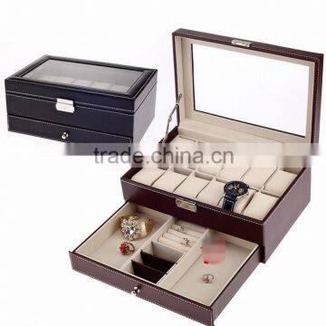 Chinese factories wholesale custom PU leather jewelry box, multi-function drawer watch box