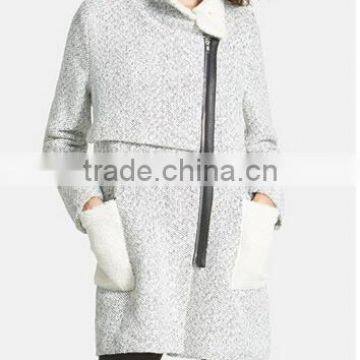 2015 OEM new design high quality women winter wool blend tweed coats