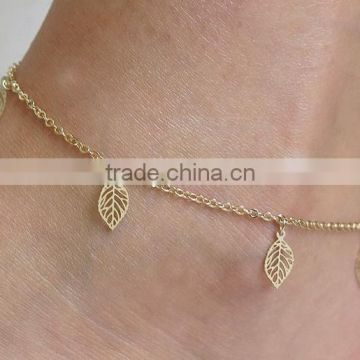 Custom hollow leafs anklet high end gold plating leaf foot jewelry lucky leaf footwear jewelry for girlfriend gift
