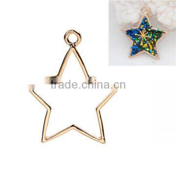 Fashion Pentagram Star Gold Plated Zinc Based Alloy Open Back Bezel Pendants For Resin