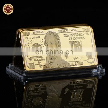 WR US 10 Dollar 1 OZ Gold Bar American Bill Banknote Collectable Gold Bar Metal coins for Home Collection