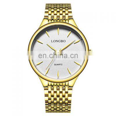 LONGBO 80302 Wholesale Womens Gold Watch Stainless Steel Strap Men Lovers Wrist Watch Bracelet Clock