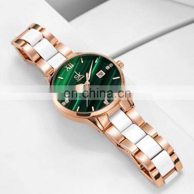 SHENGKE Brand Your Label Watch Hot Sale Women Clock Luxury Green Dial Diamond Watches For Ladies
