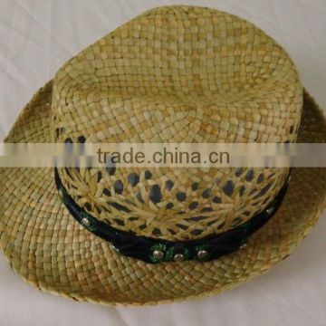 Natural Hand Weaving Black Straw Fdeora Hat For Man