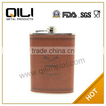 Hot sale 7oz leather wrapped stainless steel unique funny wholesale hip flasks