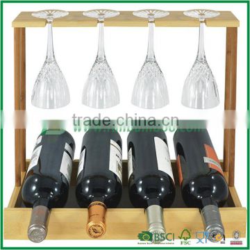 New Product Bamboo Wine Rack with Glass Holder