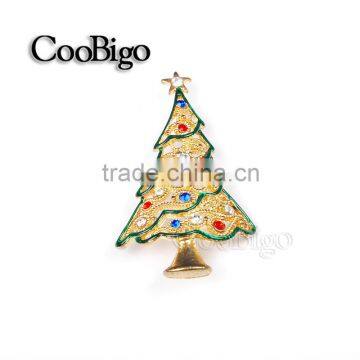 Fashion Jewelry Rhinestone Christmas Tree Pin Brooch Gold Plated Christmas Party Promotion Gift Apparel Accessories