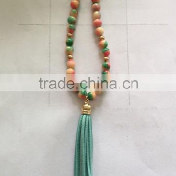 Fashion Agate Round Natural Beads 11mm Velvet Tassel Necklace Wholesale