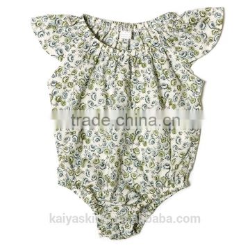 Latest new born mordern flower pattern army green elasticized stain baby bodysuit children clothing