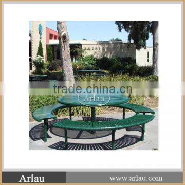 Arlau round outdoor steel picnic table and bench