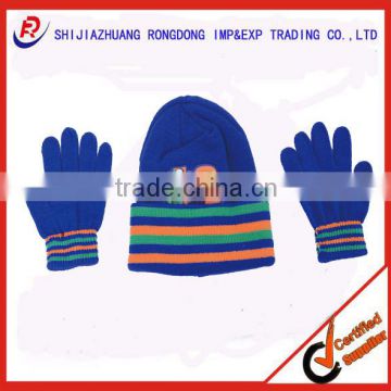 winter warm knitted hat and gloves with painting