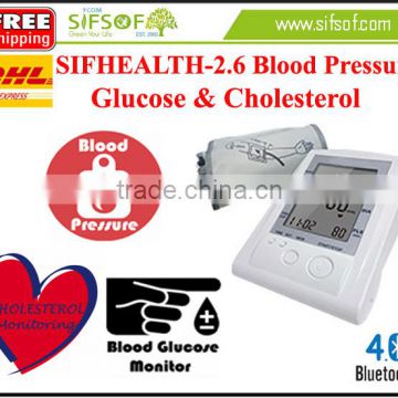 SIFHEALTH-2.6 Blood Pressure, Glucose and Cholesterol Test Meter, Glucose Meter, Bluetooth Glucometer For Family Care